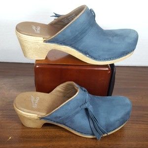 Dansko Blue Miriam Suede Clogs Mule Womens Sz 38 Euro 7.5-8 US